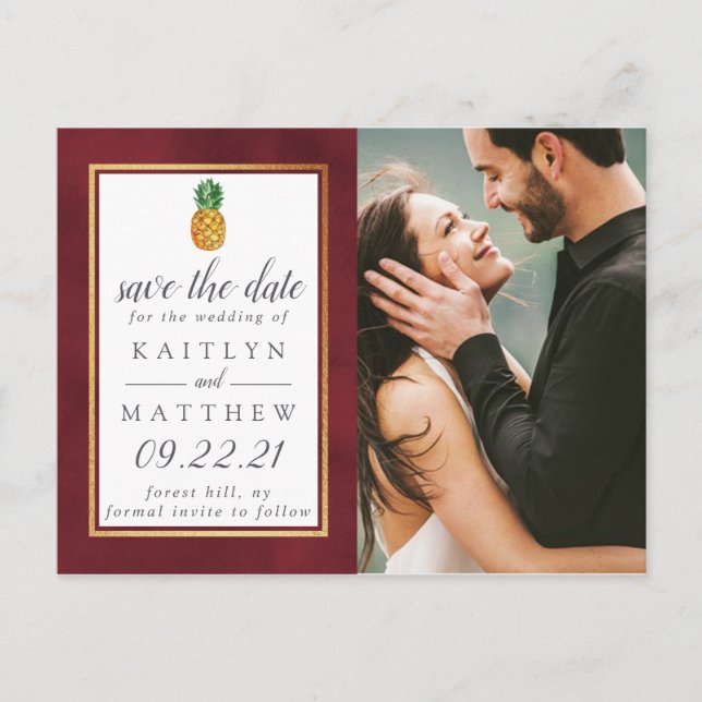 Tropical Pineapple Wedding Save The Date Announcem Announcement Postcard (Front)