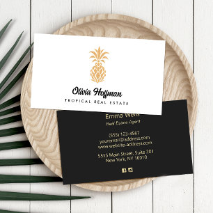 Tropical Pineapple White and Gold Business Card