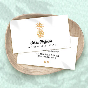 Tropical Pineapple White and Gold  Business Card