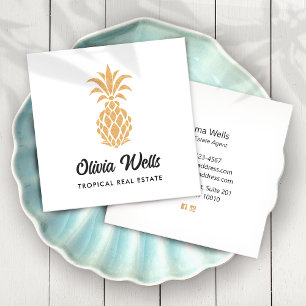 Tropical Pineapple  White and Gold Calling Card