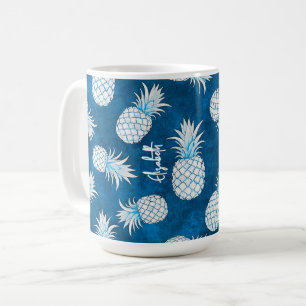 Tropical Pineapple with Name – Watercolor Style Coffee Mug