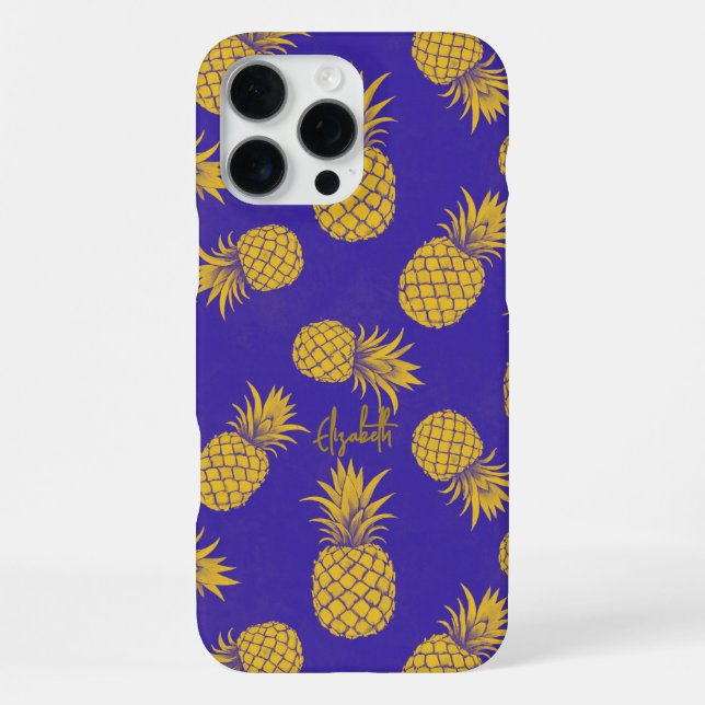 Tropical Pineapple with Name – Watercolor Style iPhone Case (Back)