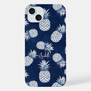 Tropical Pineapple with Name – Watercolor Style iPhone 15 Plus Case