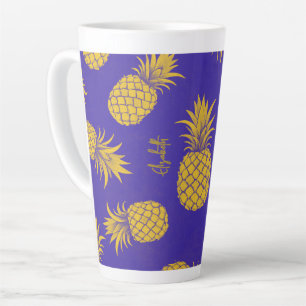 Tropical Pineapple with Name – Watercolor Style Latte Mug