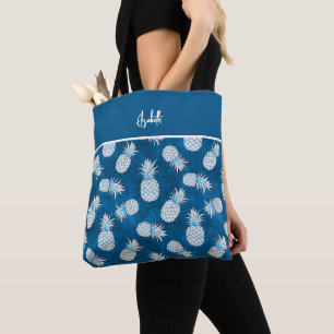 Tropical Pineapple with Name – Watercolor Style Tote Bag