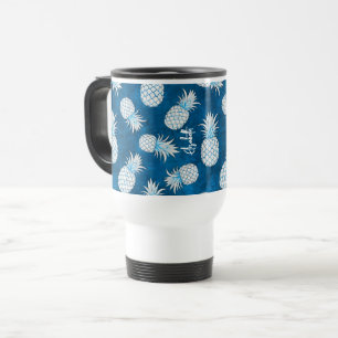 Tropical Pineapple with Name – Watercolor Style Travel Mug