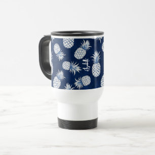 Tropical Pineapple with Name – Watercolor Style Travel Mug