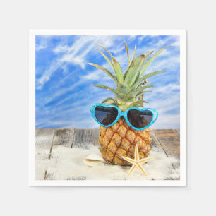 tropical pineapple with sunglasses napkin
