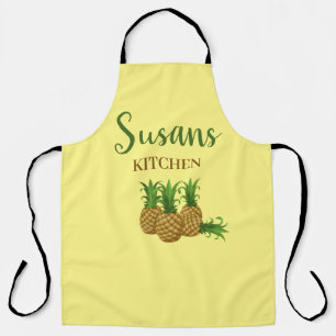 Tropical Pineapple Yellow Kitchen Apron Custom