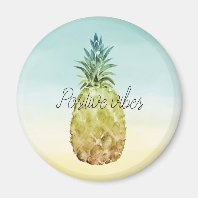 Tropical Pineapple Yellow Mint Ombre personalised Magnet (Front)