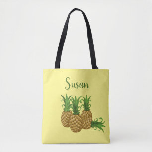 Tropical Pineapple Yellow Tote Bag Personalised