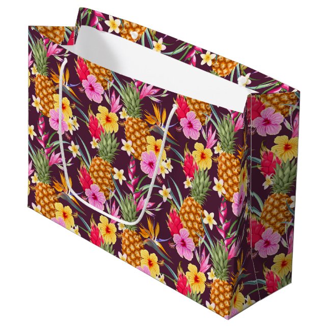 Tropical Pineapples And Flower  Large Gift Bag (Front Angled)