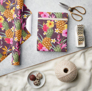 Tropical Pineapples And Flower Wrapping Paper