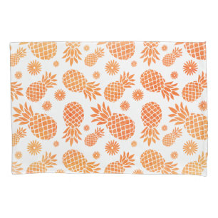 Tropical pineapples and flowers orange white art pillowcase