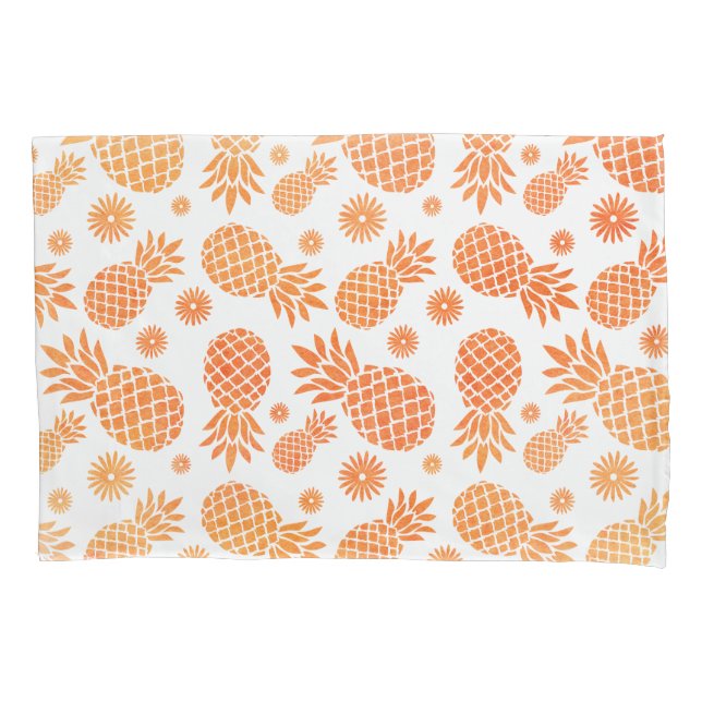 Tropical pineapples and flowers orange white art pillowcase (Front)