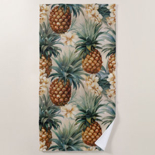 Tropical Pineapples Floral Beach Towel