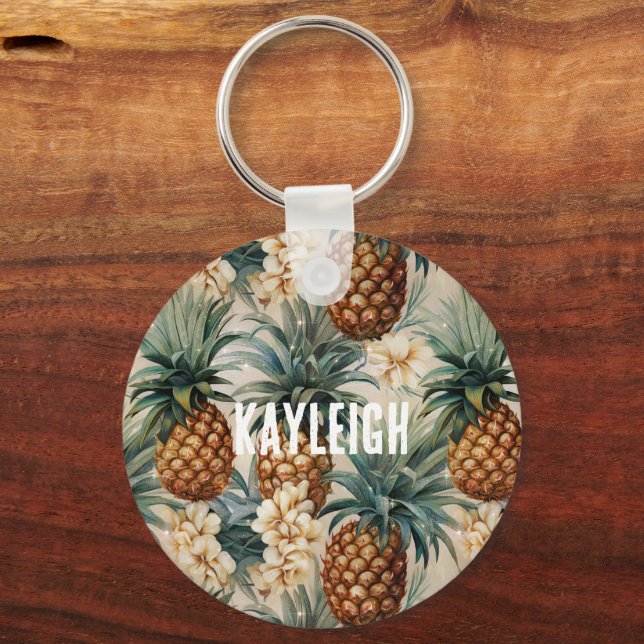 Tropical Pineapples Floral Key Ring (Front)