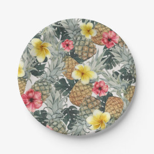 Tropical Pineapples Floral  Leaves Exotic Party Paper Plate