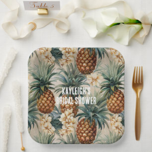 Tropical Pineapples Floral Paper Plate
