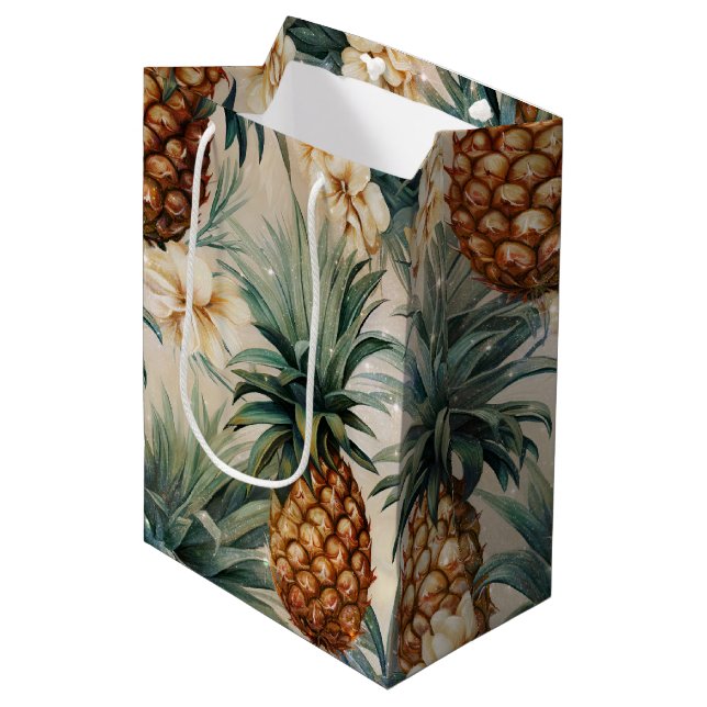 Tropical Pineapples Floral Wedding  Medium Gift Bag (Front Angled)