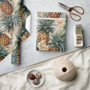 Tropical Pineapples Floral Wedding  Wrapping Paper