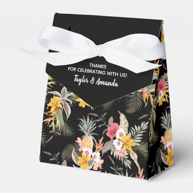 Tropical Pineapples Flowers on Black Tent Favour Box (Front Side)