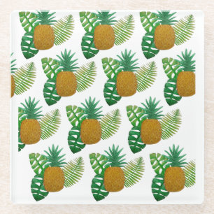 Tropical pineapples glass coaster