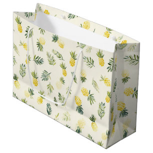 Tropical Pineapples Green Leaves Birthday Large Gift Bag