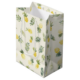Tropical Pineapples Green Leaves Birthday Medium Gift Bag