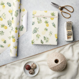 Tropical Pineapples Green Leaves Birthday Wrapping Paper