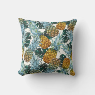 Tropical Pineapples & Leaves Exotic Island Cushion