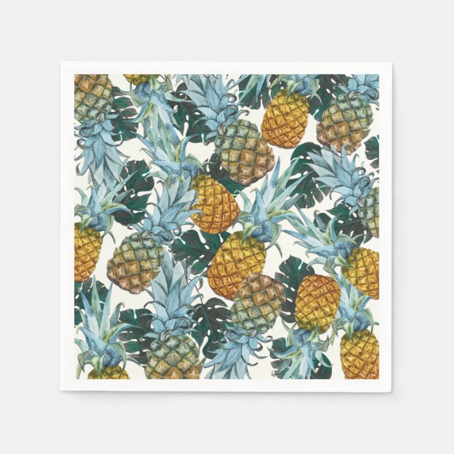 Tropical Pineapples & Leaves Exotic Island Napkin (Front)