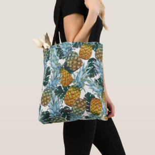 Tropical Pineapples & Leaves Exotic Island Tote Bag