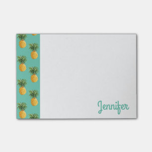 Tropical Pineapples On Teal Add Your Name Post-it Notes