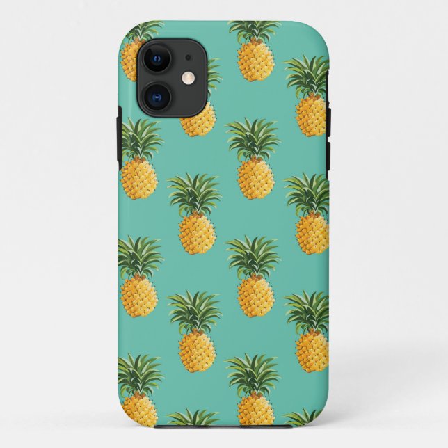 Tropical Pineapples On Teal Case-Mate iPhone Case (Back)