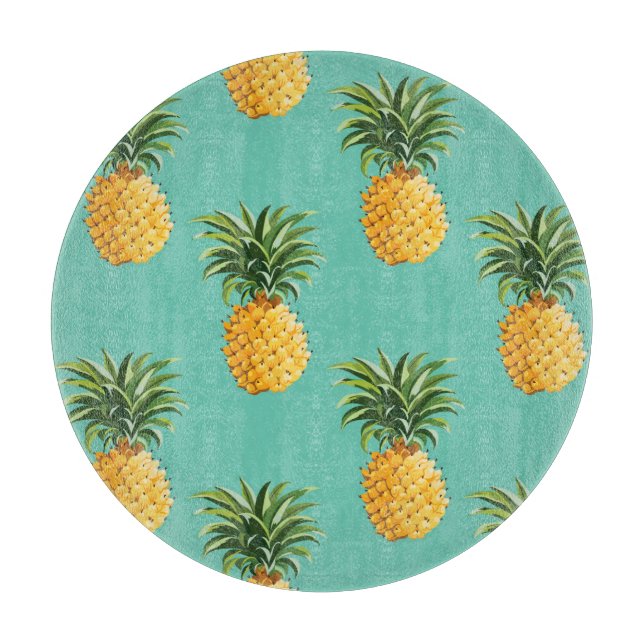 Tropical Pineapples On Teal Cutting Board (Front)