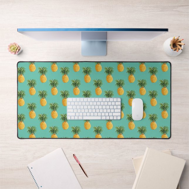 Tropical Pineapples On Teal Desk Mat (Office 1)