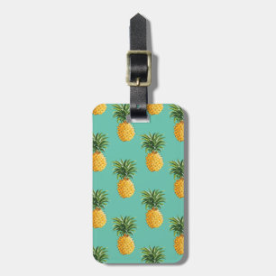 Tropical Pineapples On Teal Luggage Tag