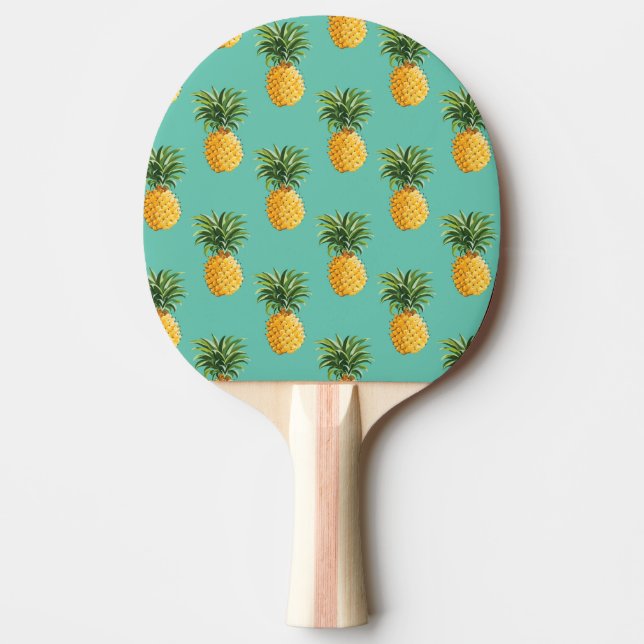 Tropical Pineapples On Teal Ping Pong Paddle (Front)
