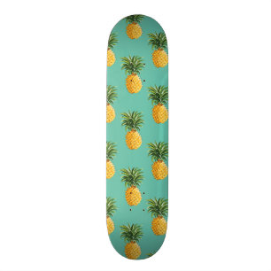 Tropical Pineapples On Teal Skateboard