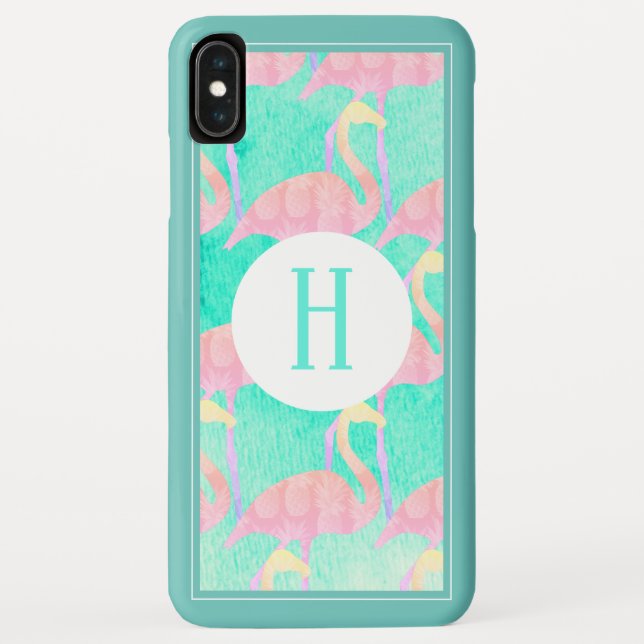 Tropical Pineapples Pink Flamingos | Monogram Case-Mate iPhone Case (Back)