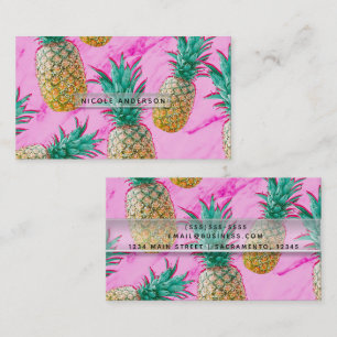 Tropical Pineapples & Pink Marble Chic Bright Business Card