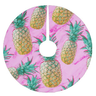Tropical Pineapples & Pink Marble Modern Colourful Brushed Polyester Tree Skirt
