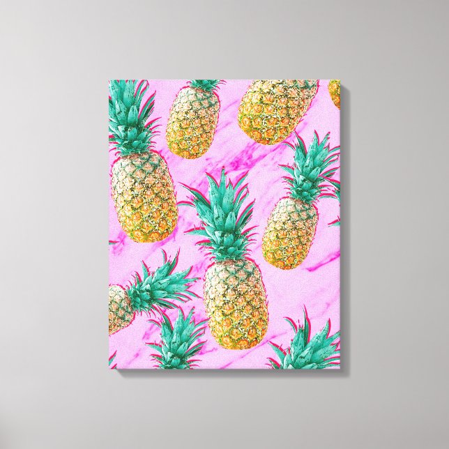 Tropical Pineapples & Pink Marble Modern Colourful Canvas Print (Front)