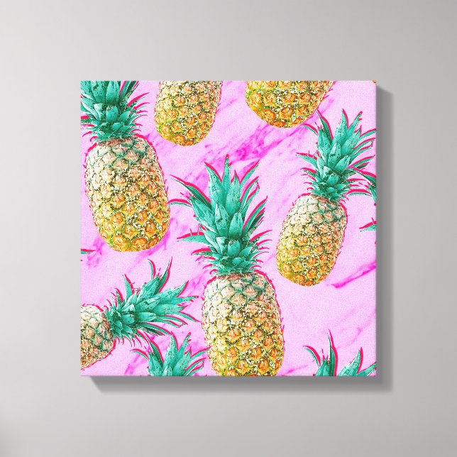 Tropical Pineapples & Pink Marble Modern Colourful Canvas Print (Front)