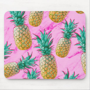 Tropical Pineapples & Pink Marble Modern Colourful Mouse Mat