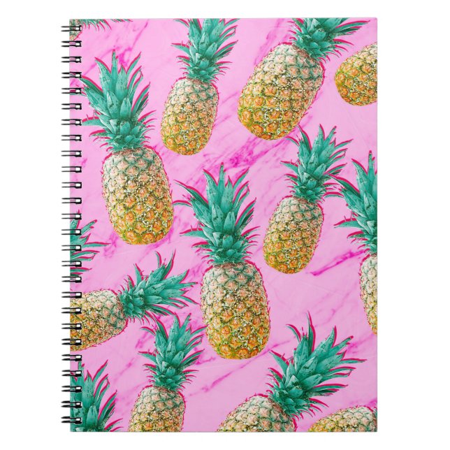 Tropical Pineapples & Pink Marble Modern Colourful Notebook (Front)
