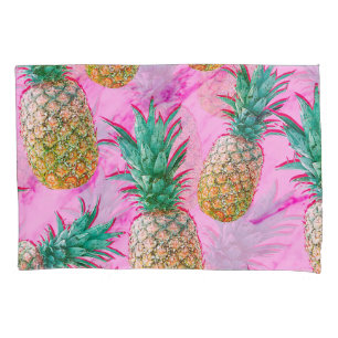 Tropical Pineapples & Pink Marble Modern Colourful Pillowcase
