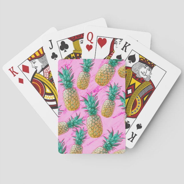 Tropical Pineapples & Pink Marble Modern Colourful Playing Cards (Back)