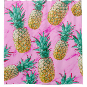 Tropical Pineapples & Pink Marble Modern Colourful Shower Curtain